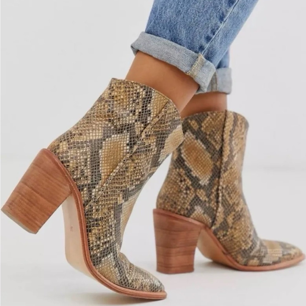 Free People Barclay Snake Print Tan Ankle Booties - Women's Heeled Boots
